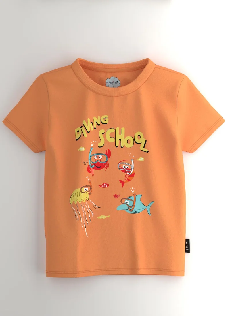 Nautinati Boys' Cotton Sea Animal and Dino Printed Pack of 2 T-shirts